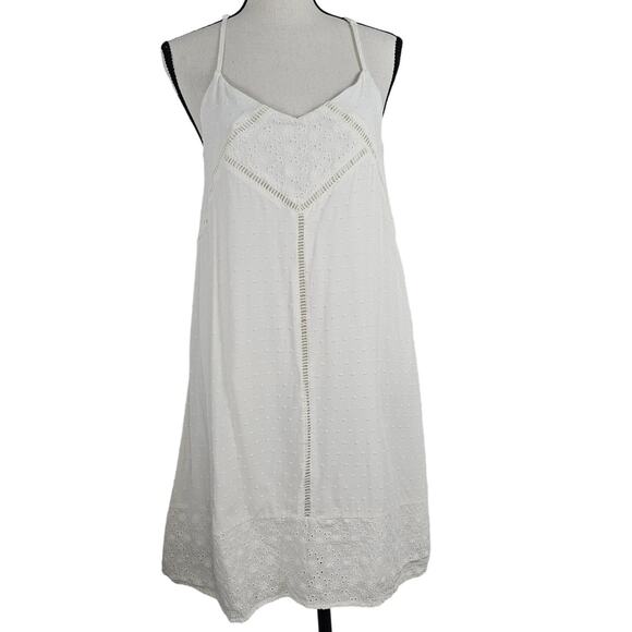 Blue Rain White Eyelet Lace Swiss Dot Halter Mini Dress Small Boho Cottagecore - Picture 1 of 8